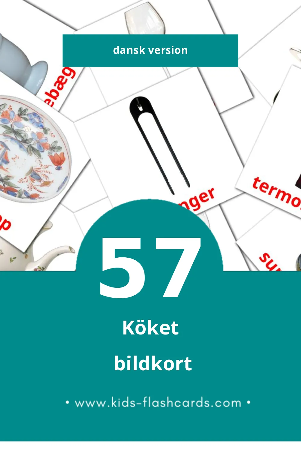Visuella Køkken för småbarn (57 bildkort för barn på Dansk)