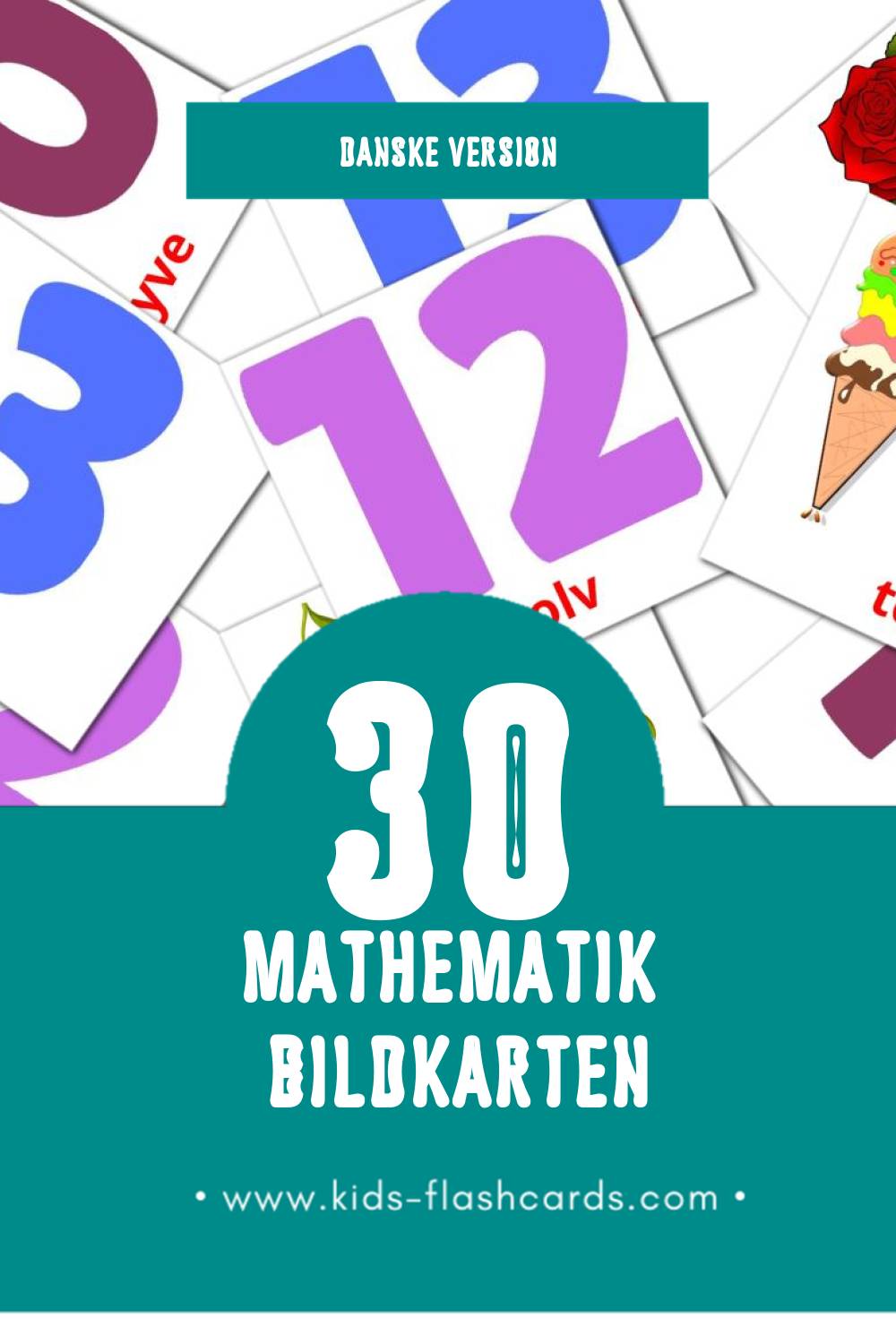 Visual Math Flashcards für Kleinkinder (30 Karten in Dansk)