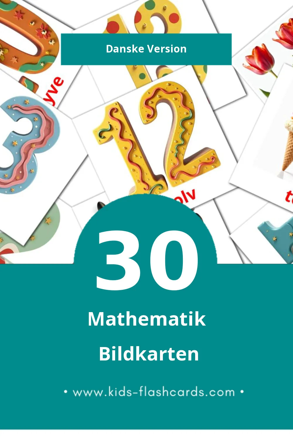 Visual Math Flashcards für Kleinkinder (30 Karten in Dansk)