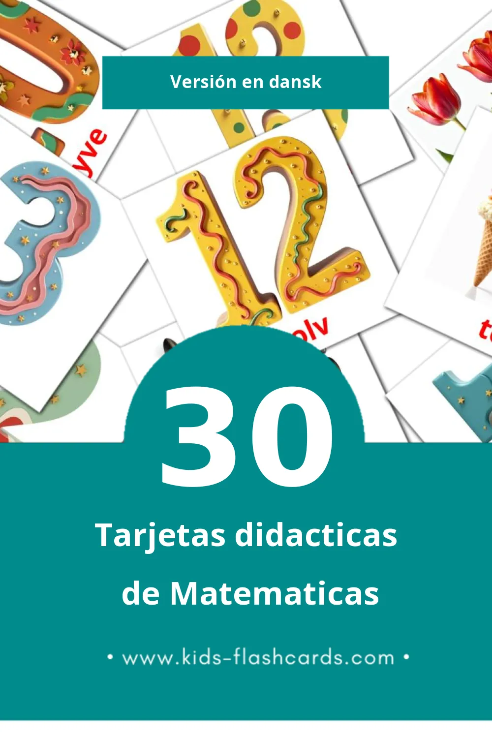 Tarjetas visuales de Math para niños pequeños (30 tarjetas en Dansk)