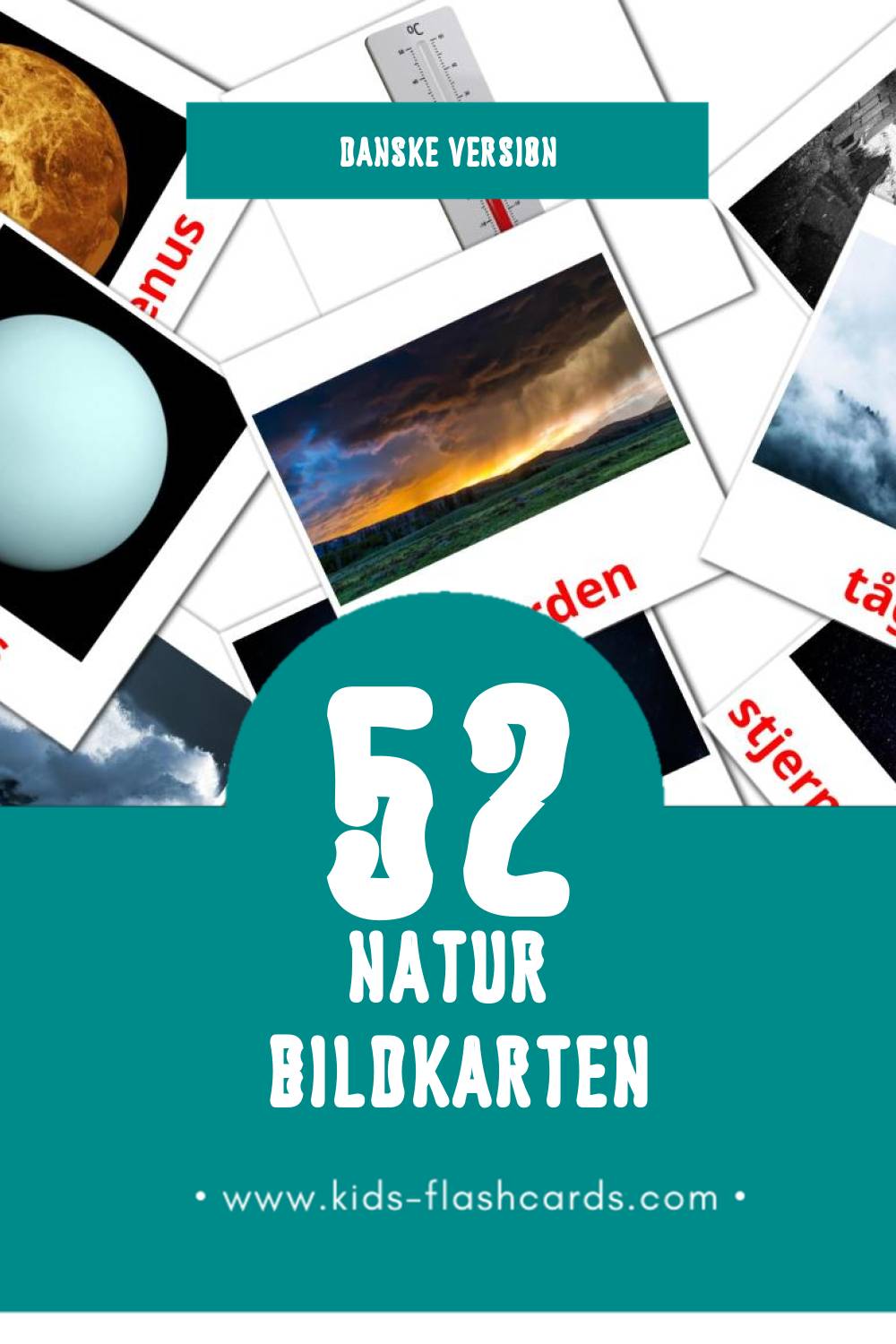 Visual Natur Flashcards für Kleinkinder (52 Karten in Dansk)