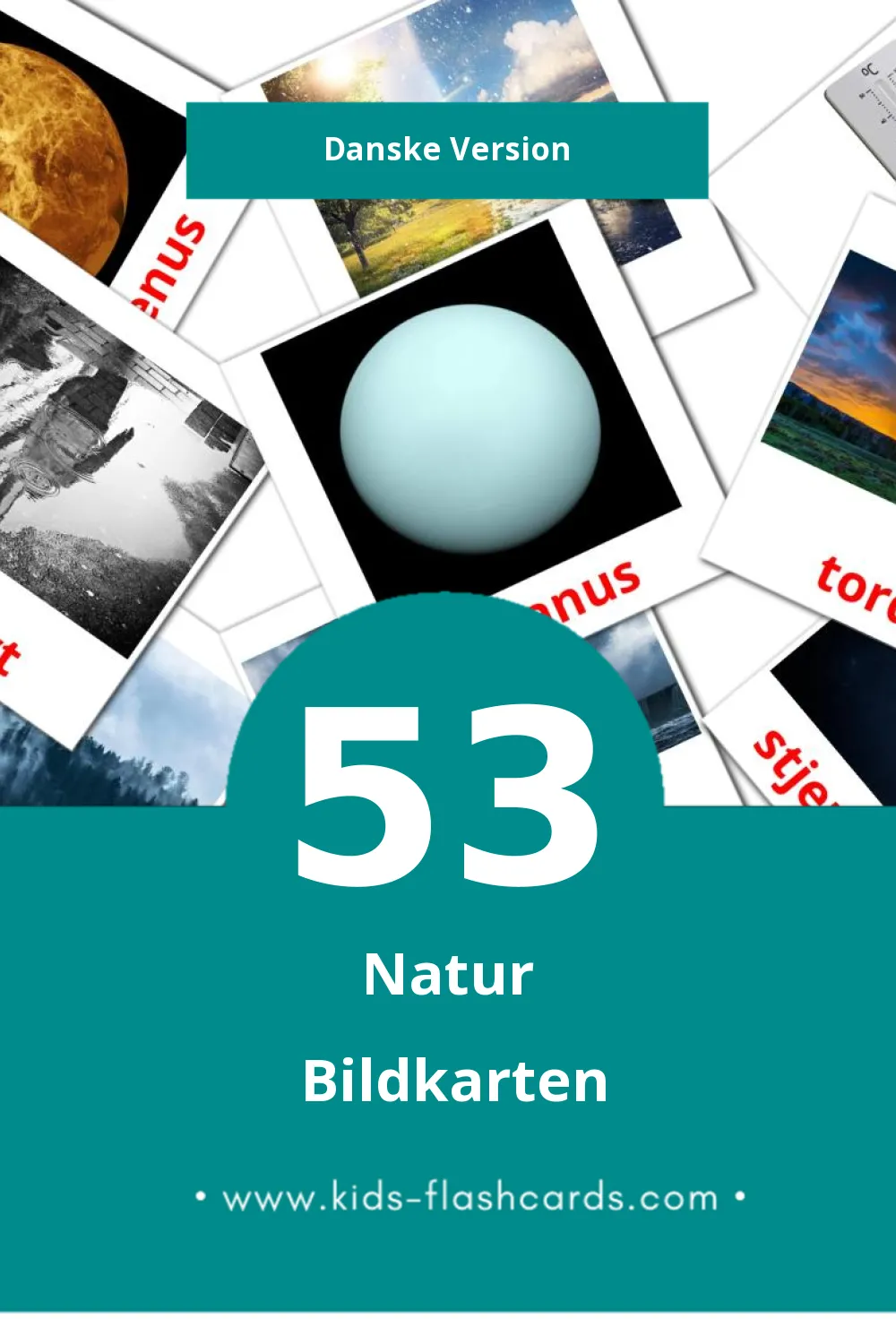 Visual Natur Flashcards für Kleinkinder (53 Karten in Dansk)