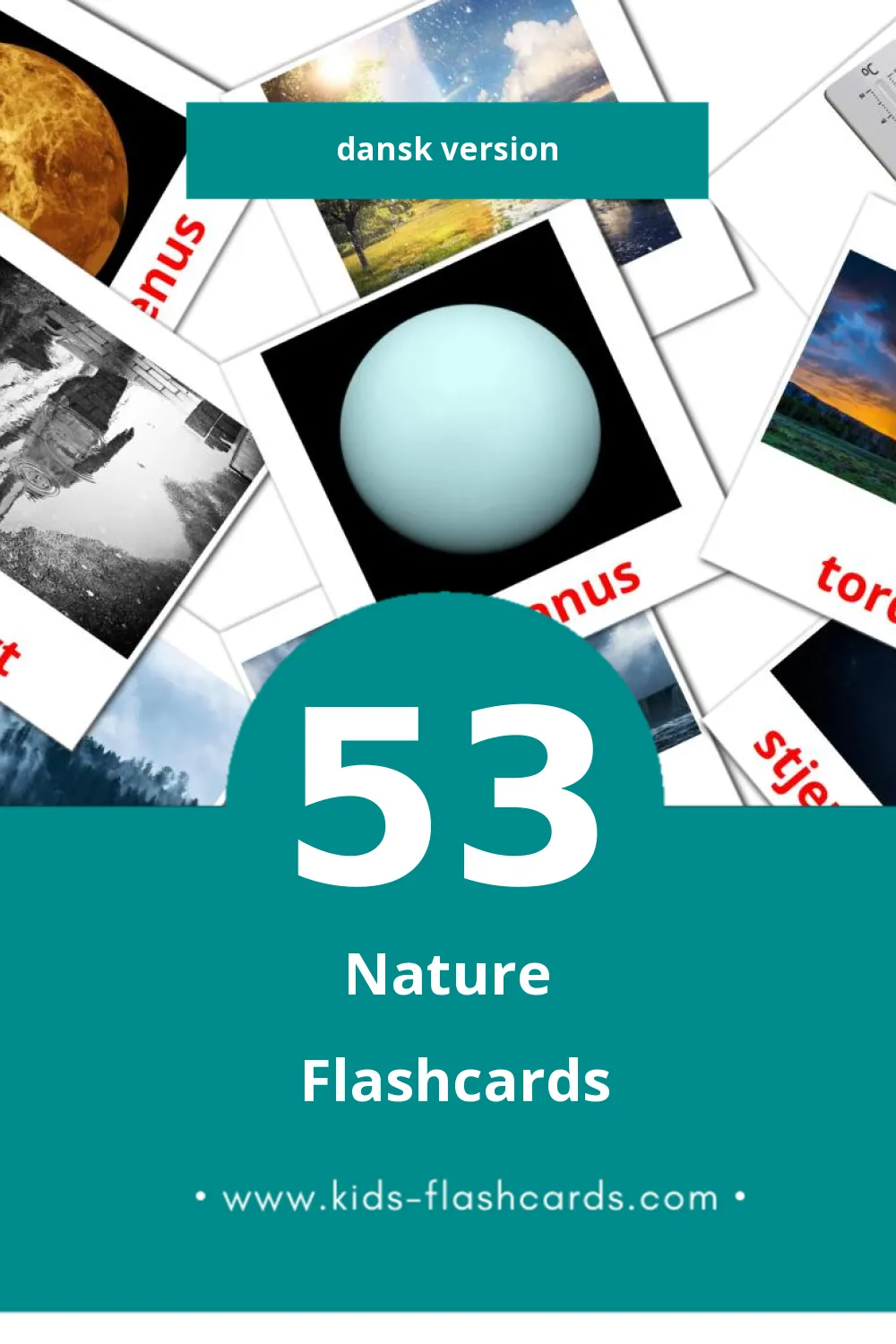 Visual Natur Flashcards for Toddlers (53 cards in Dansk)