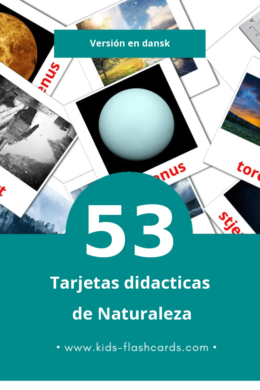 Tarjetas visuales de Natur para niños pequeños (53 tarjetas en Dansk)