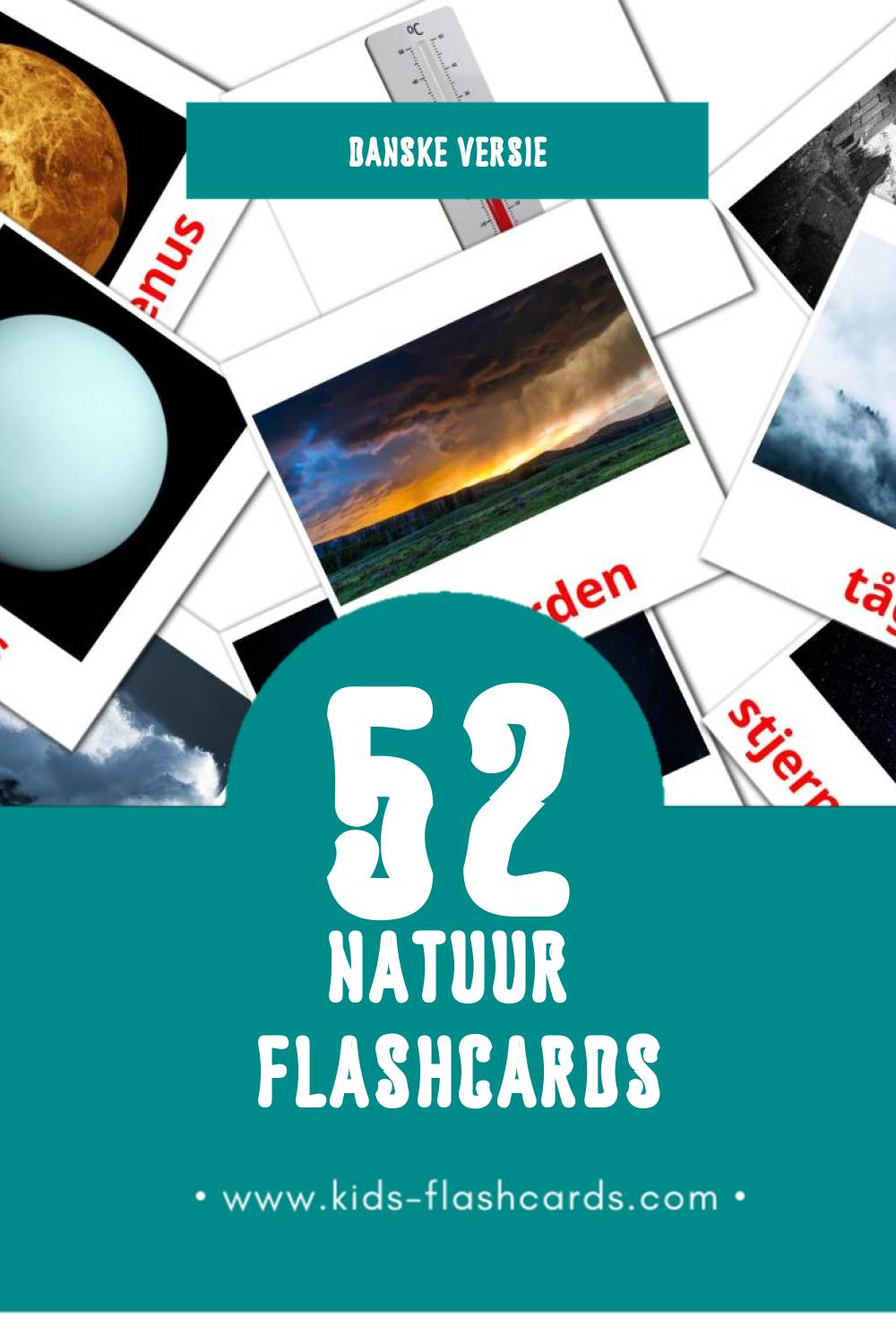 Visuele Natur Flashcards voor Kleuters (52 kaarten in het Dansk)