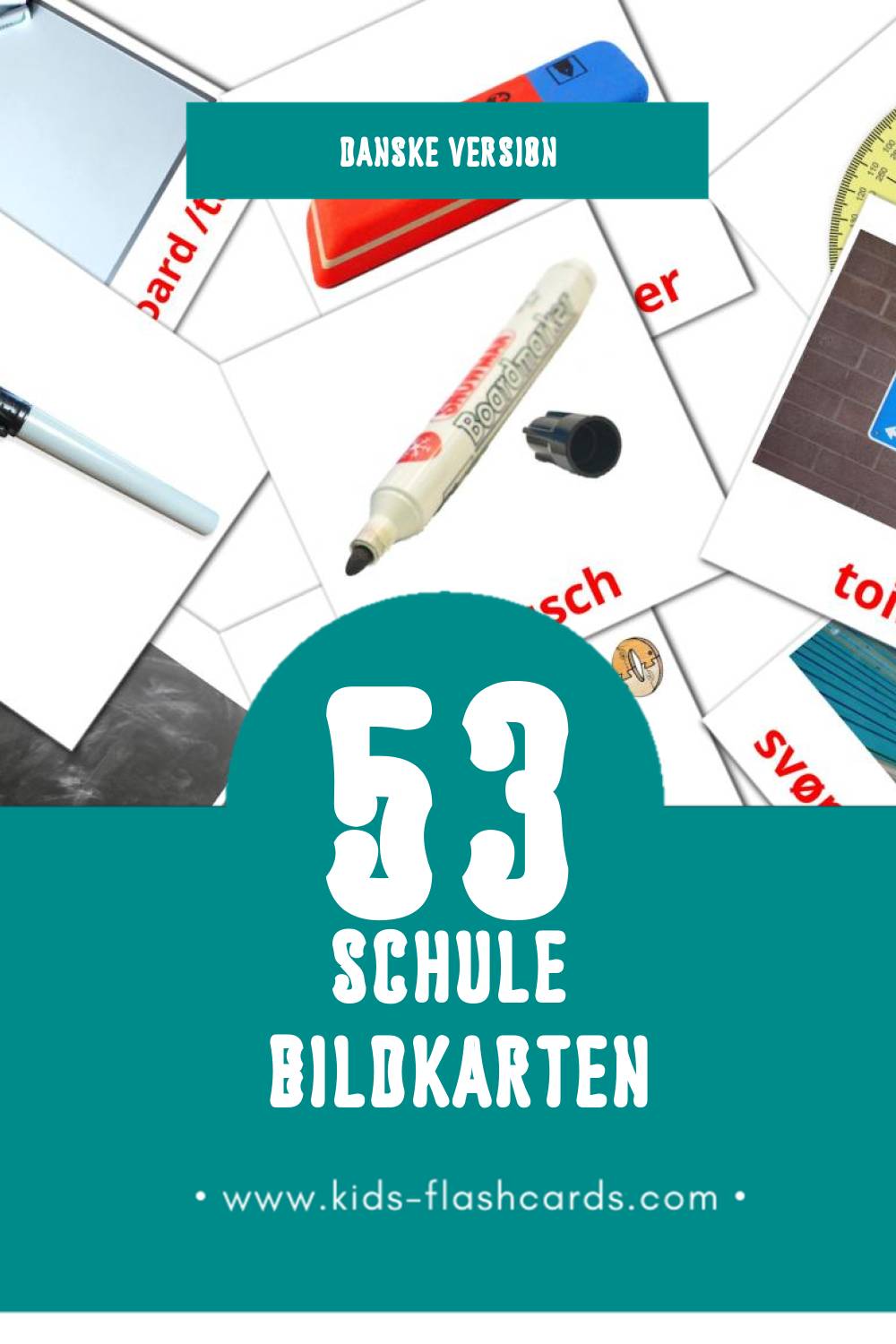Visual Skole Flashcards für Kleinkinder (53 Karten in Dansk)