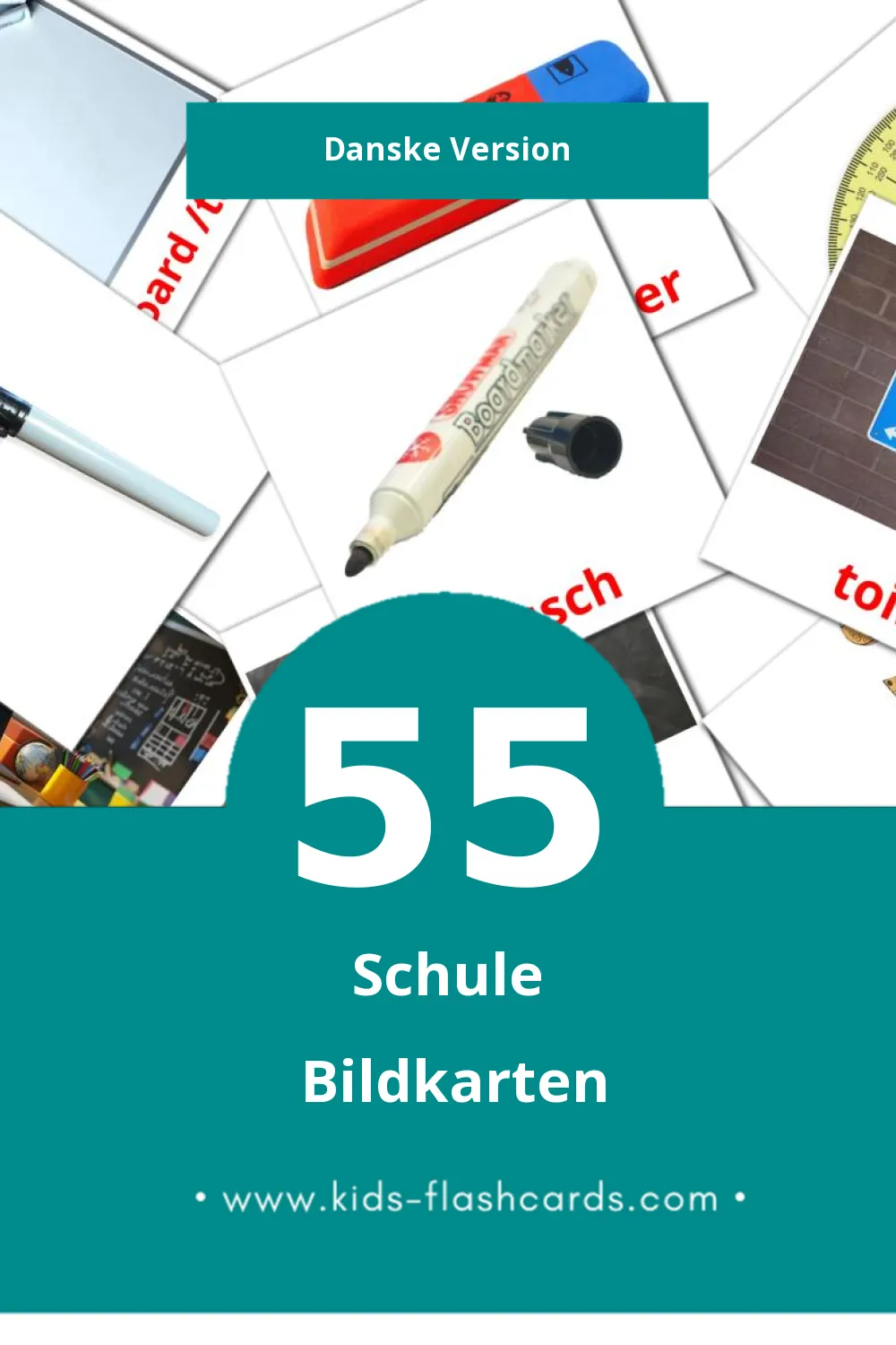 Visual Skole Flashcards für Kleinkinder (55 Karten in Dansk)