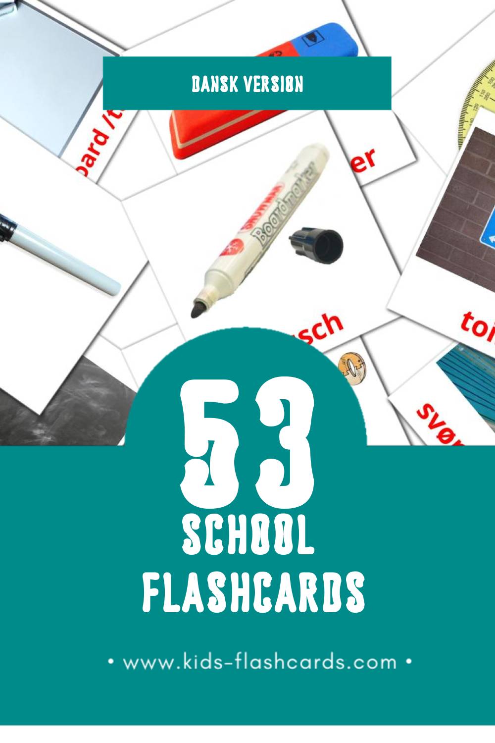 Visual Skole Flashcards for Toddlers (53 cards in Dansk)