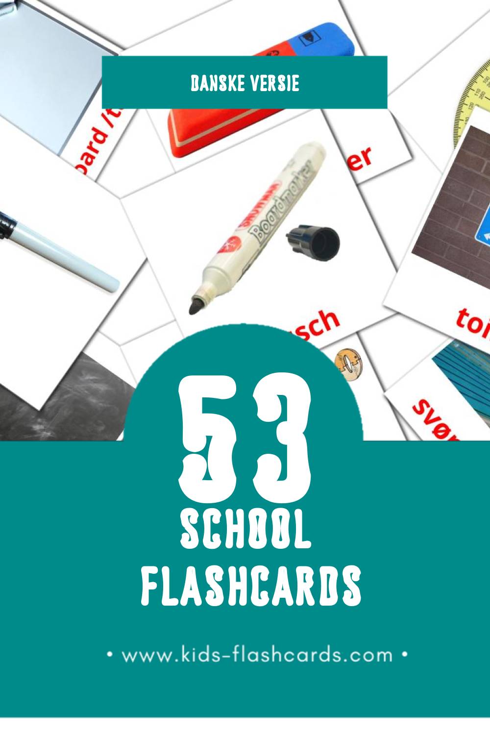 Visuele Skole Flashcards voor Kleuters (53 kaarten in het Dansk)