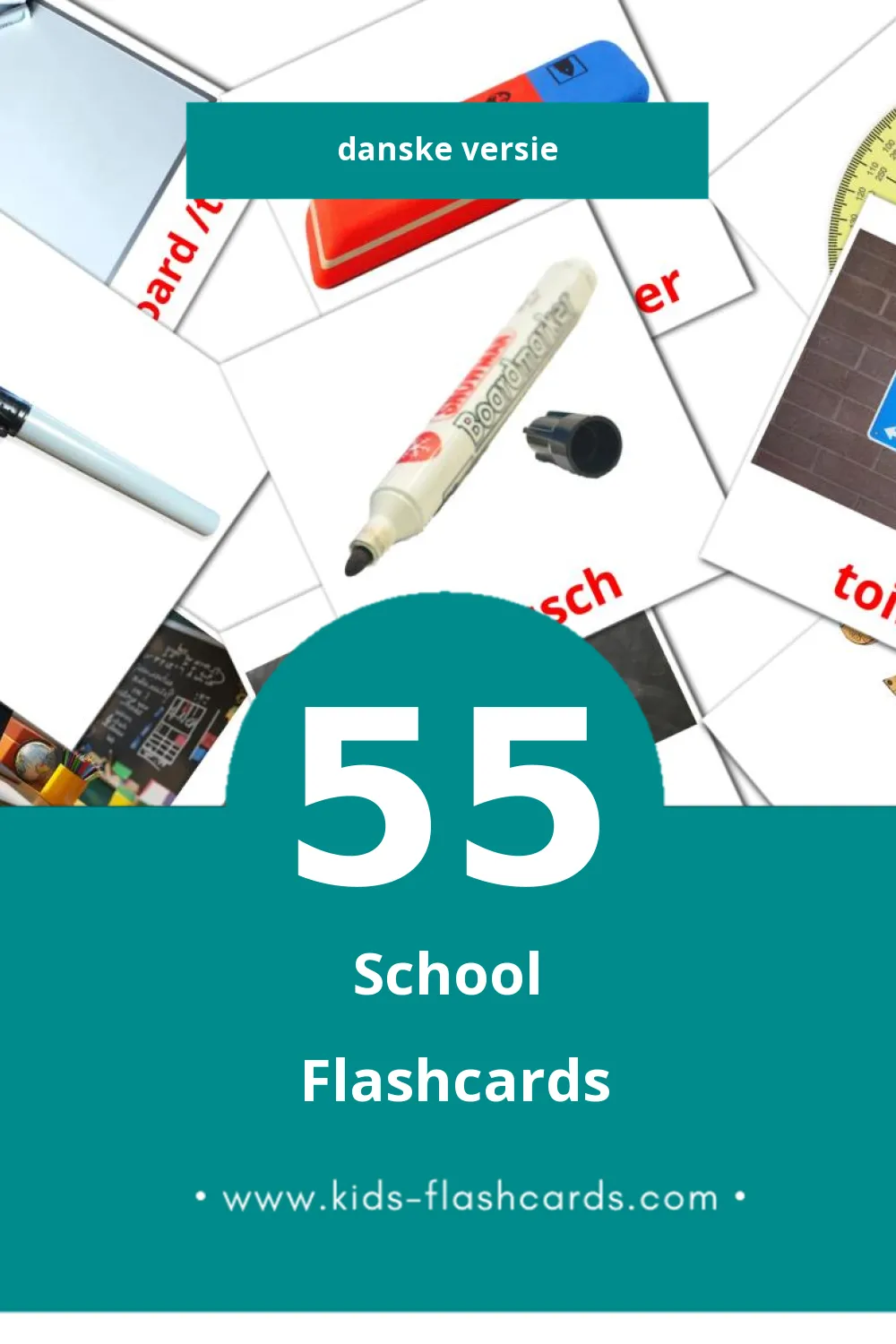 Visuele Skole Flashcards voor Kleuters (55 kaarten in het Dansk)