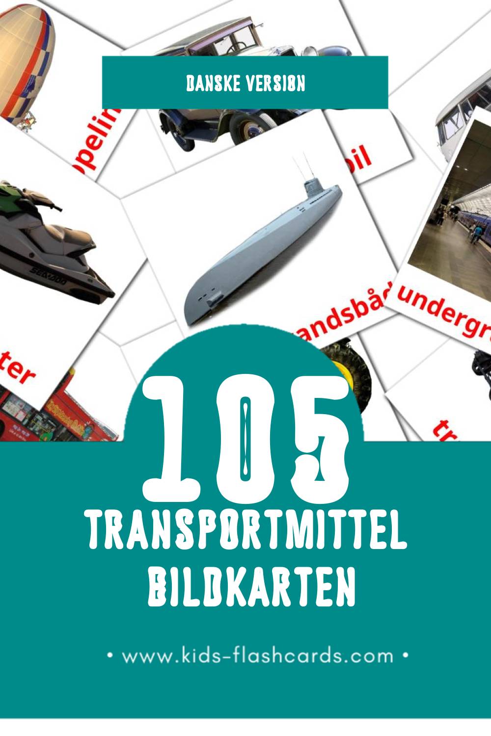 Visual Transportere Flashcards für Kleinkinder (105 Karten in Dansk)