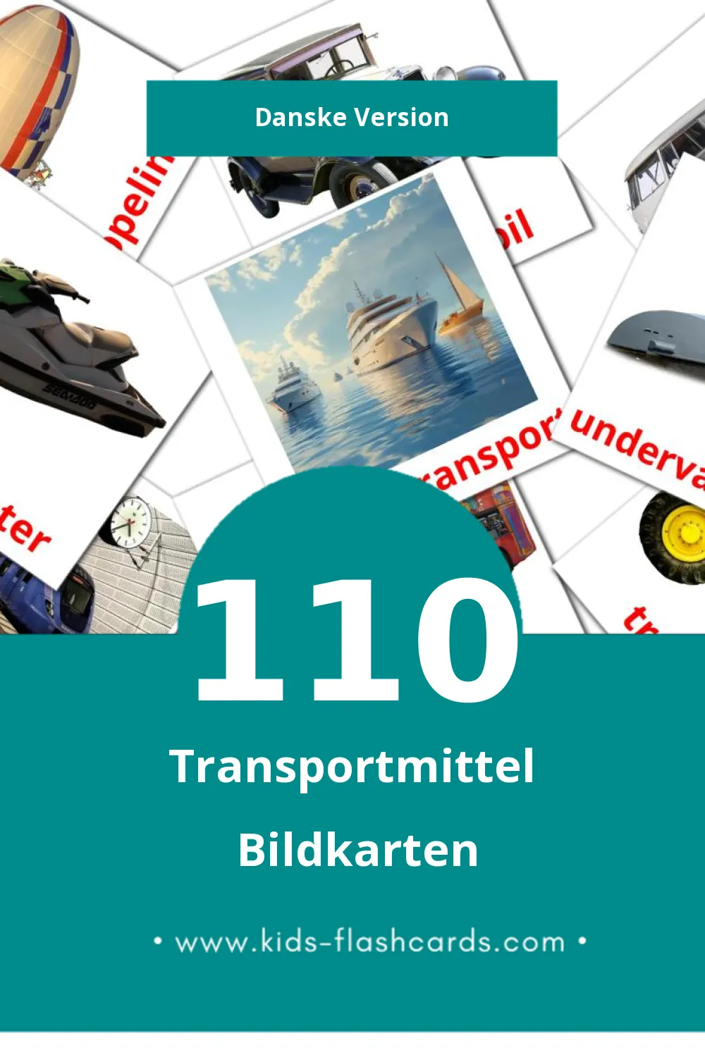 Visual Transportere Flashcards für Kleinkinder (110 Karten in Dansk)