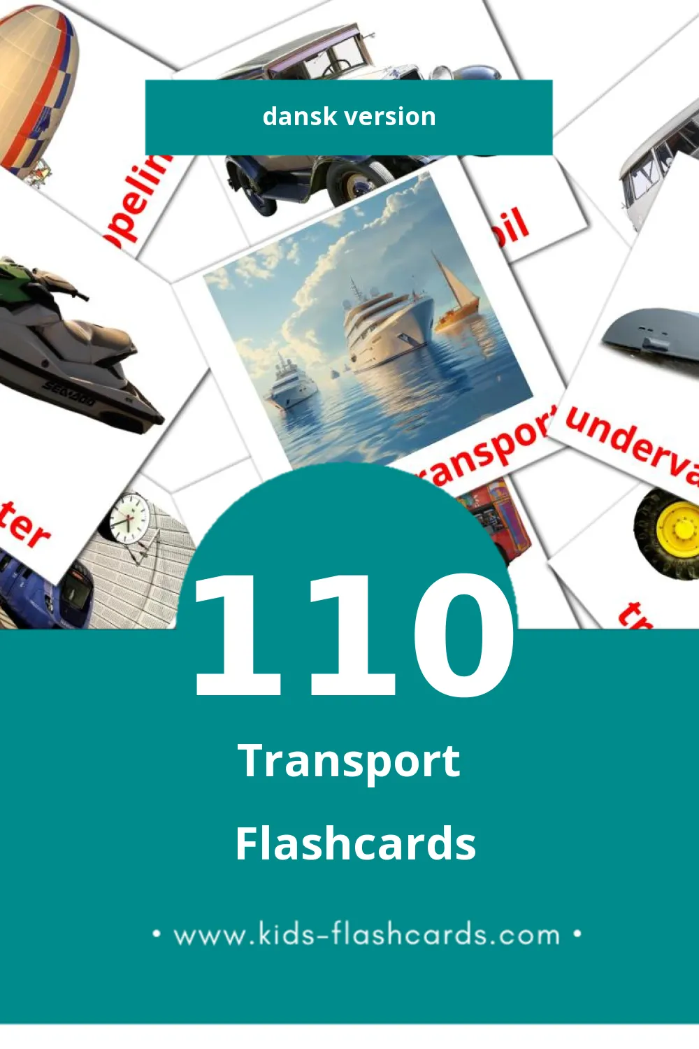 Visual Transportere Flashcards for Toddlers (110 cards in Dansk)