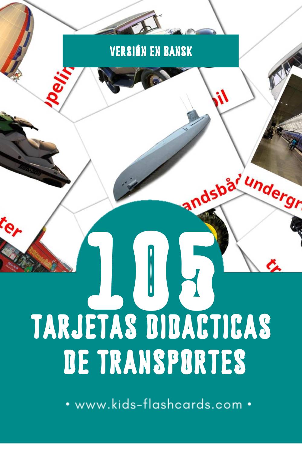 Tarjetas visuales de Transportere para niños pequeños (108 tarjetas en Dansk)