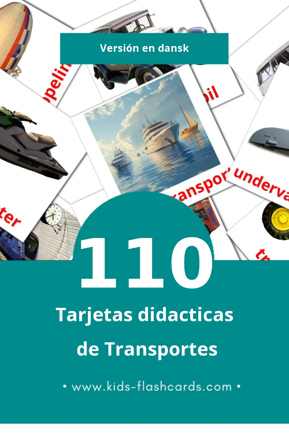 Tarjetas visuales de Transportere para niños pequeños (110 tarjetas en Dansk)