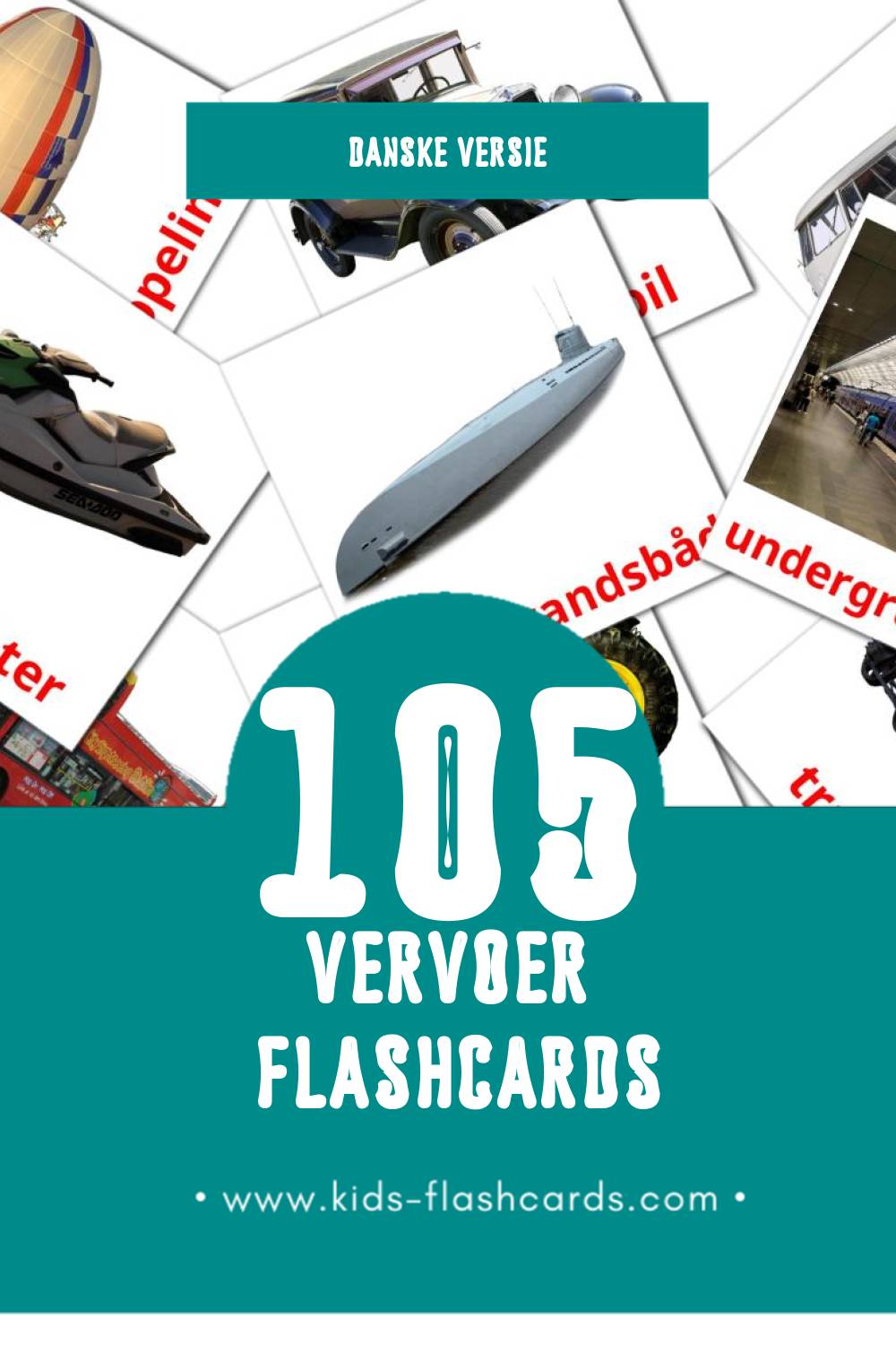 Visuele Transportere Flashcards voor Kleuters (105 kaarten in het Dansk)