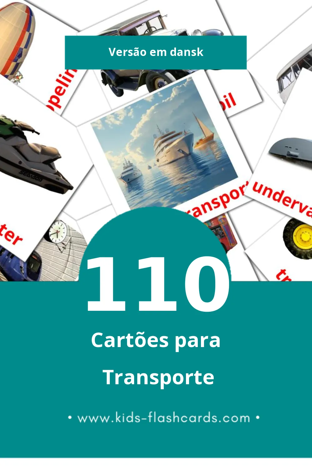 Flashcards de Transportere Visuais para Toddlers (110 cartões em Dansk)