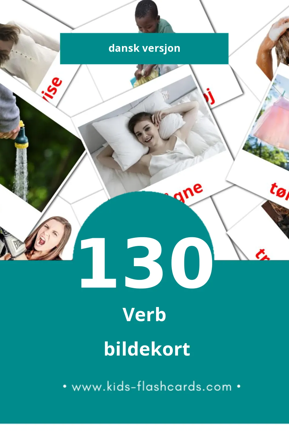 Visuelle Verber bildekort for småbarn (130 kort på Dansk)
