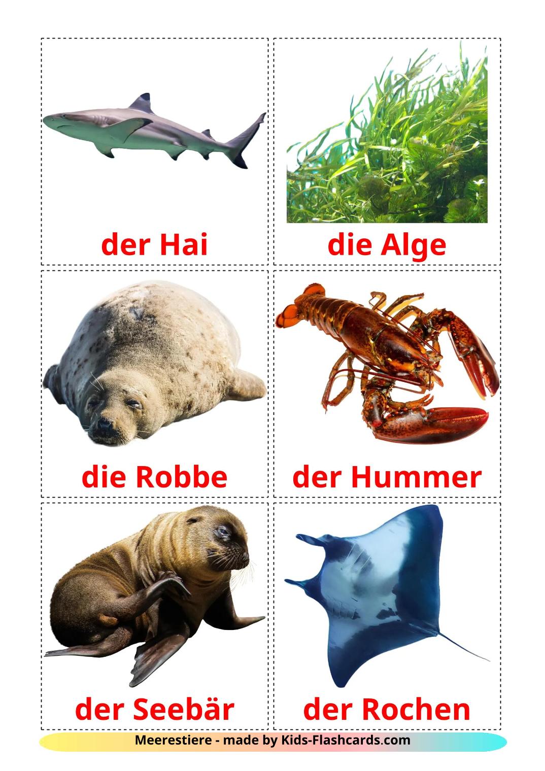 Zeedieren - 30 gratis printbare duitse kaarten