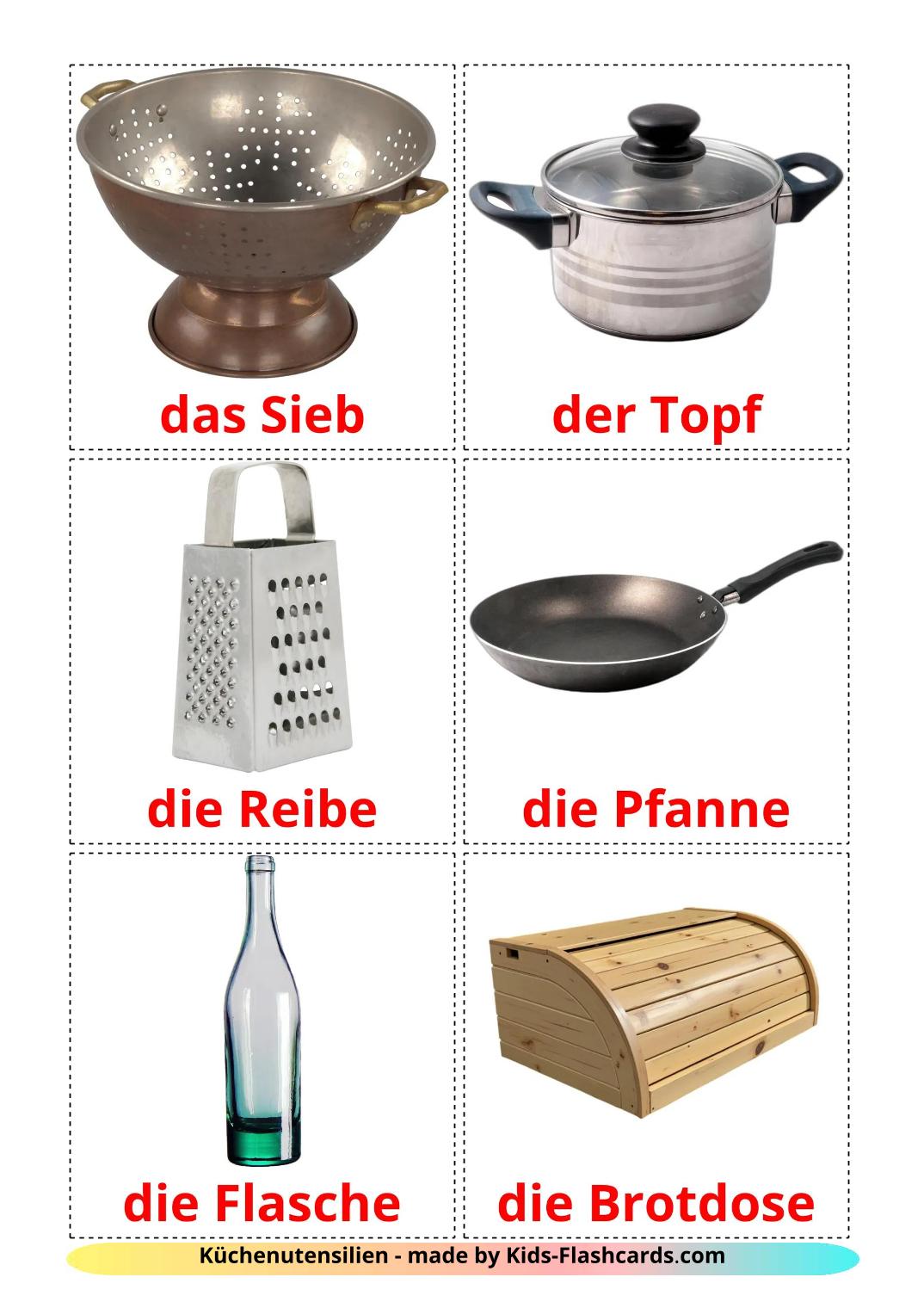 Ustensiles de cuisine - 31 Flashcards allemand imprimables gratuitement