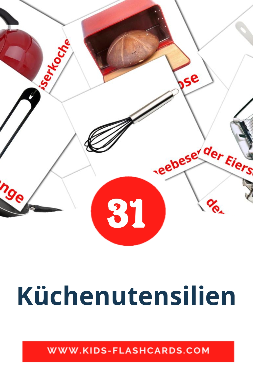 35 tarjetas didacticas de Küchenutensilien para el jardín de infancia en alemán