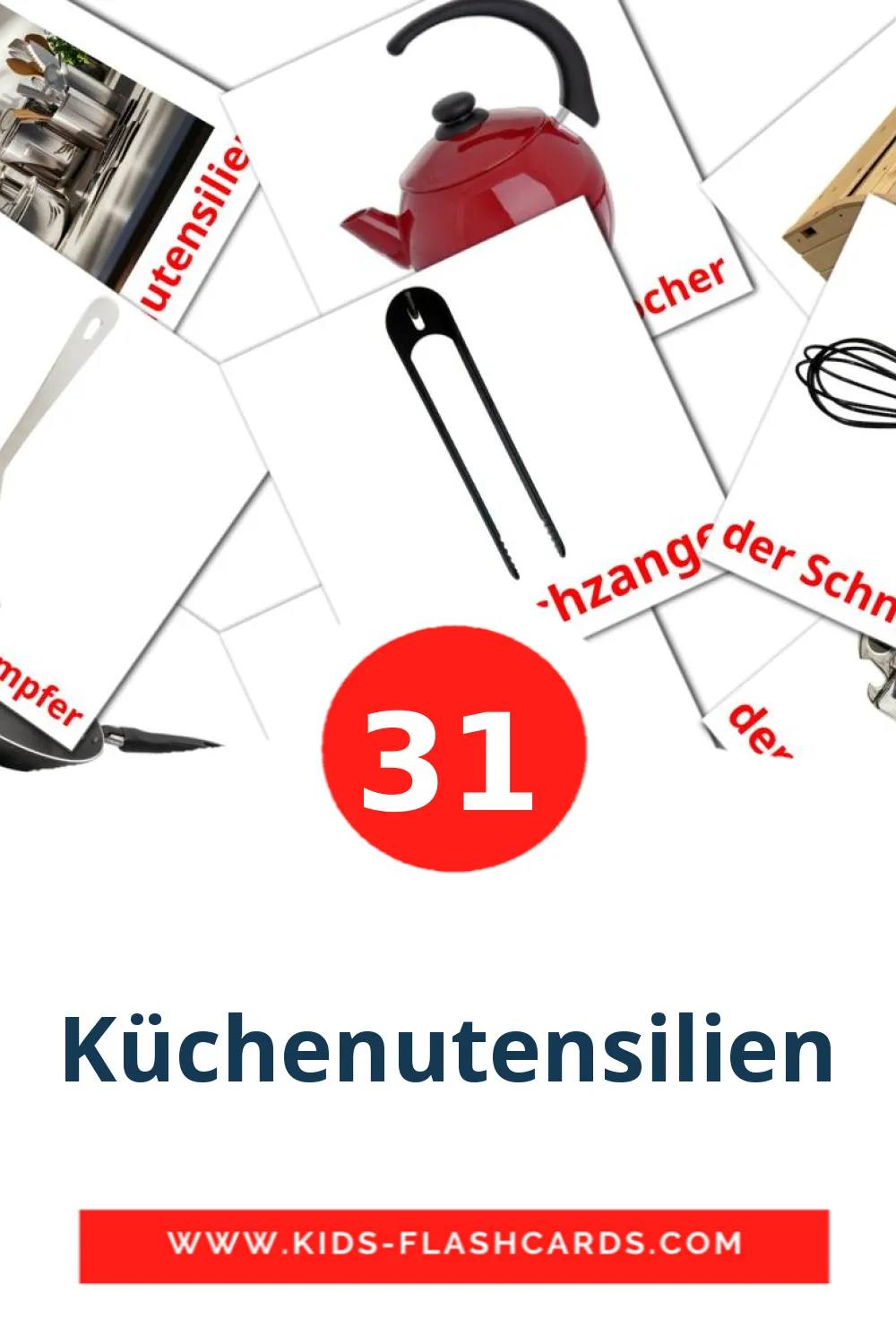 31 cartes illustrées de Küchenutensilien pour la maternelle en allemand