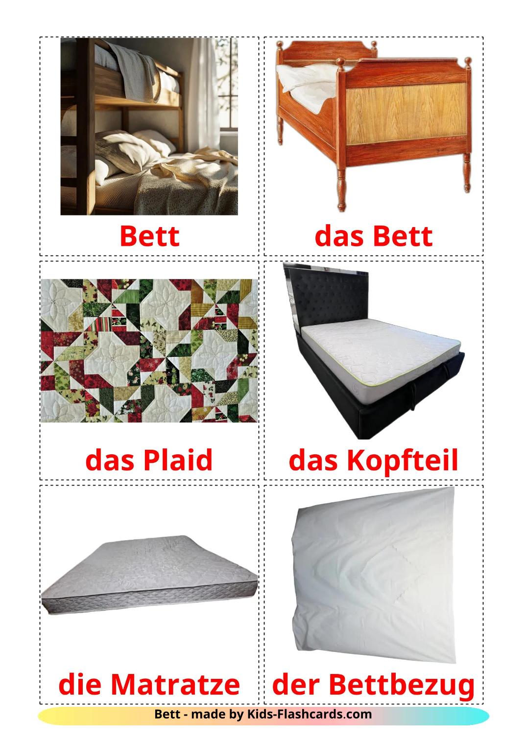 Bett - 15 kostenlose, druckbare Deutsch Flashcards 