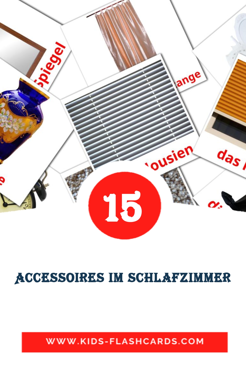 18 tarjetas didacticas de Accessoires im Schlafzimmer para el jardín de infancia en alemán