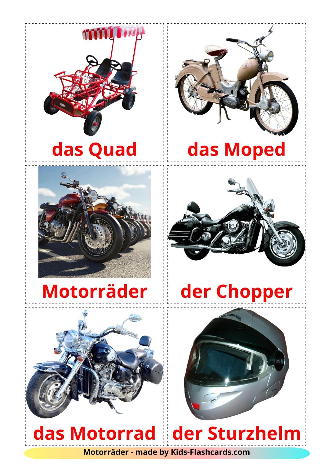 Motorcycles - 13 Free Printable german Flashcards 