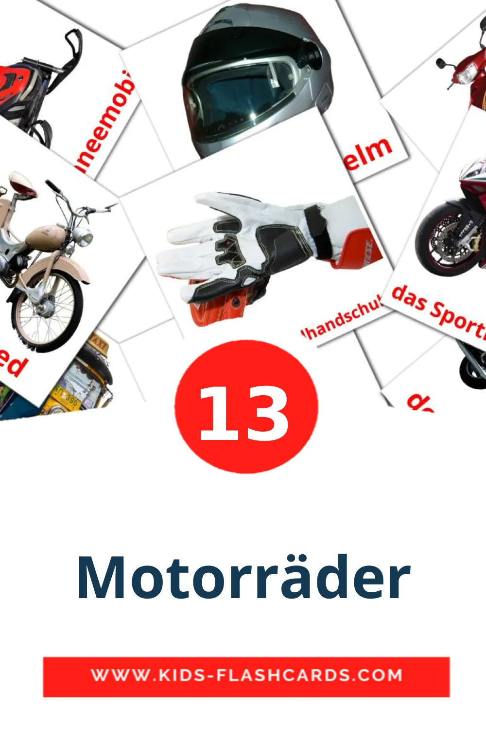 13 Motorräder Picture Cards for Kindergarden in german