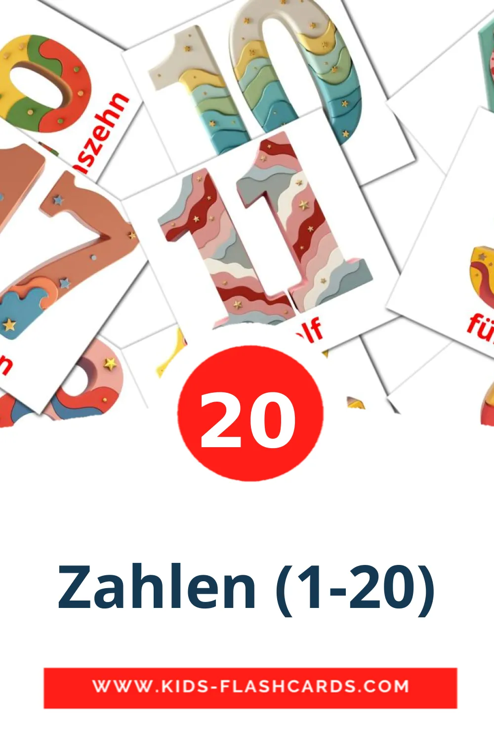 20 Zahlen (1-20) Bildkarten für den Kindergarten auf Deutsch