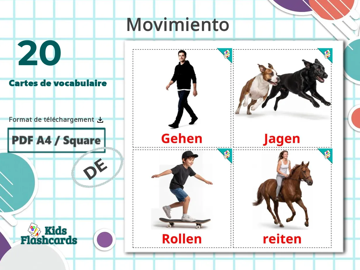 20 Cartes de Vocabulaire pour Enfants GRATUITES Les Verbes de Mouvement ...