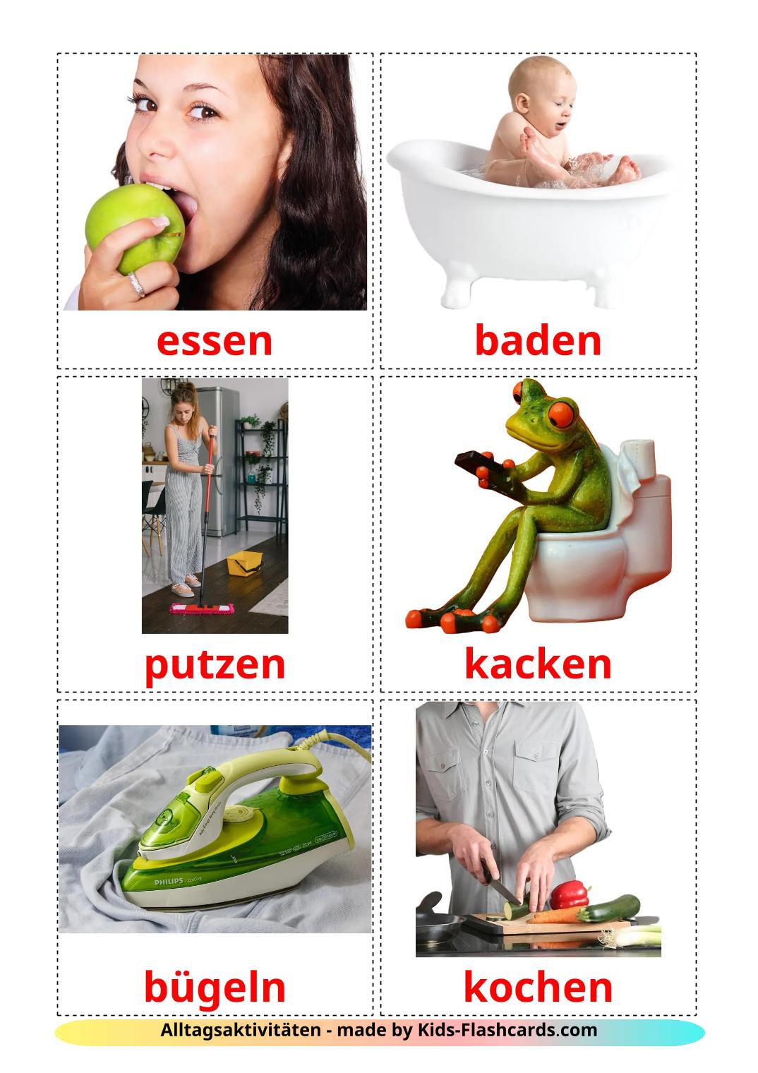 Alltagsaktivitäten - 34 kostenlose, druckbare Deutsch Flashcards 