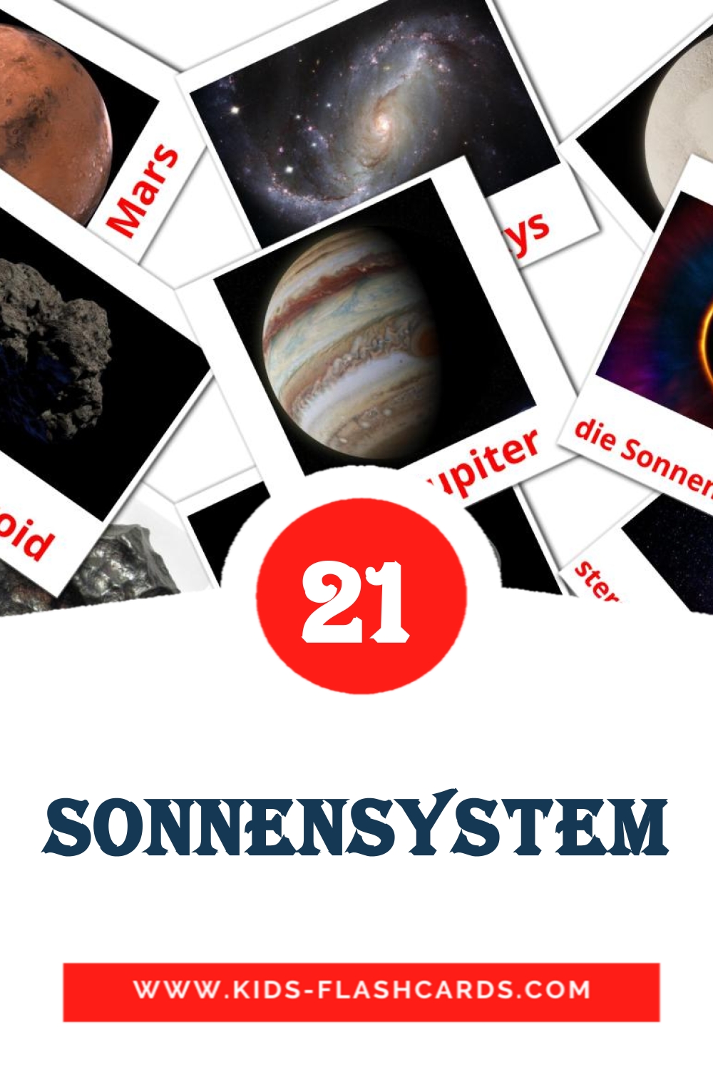 21 cartes illustrées de Das Sonnensystem pour la maternelle en allemand