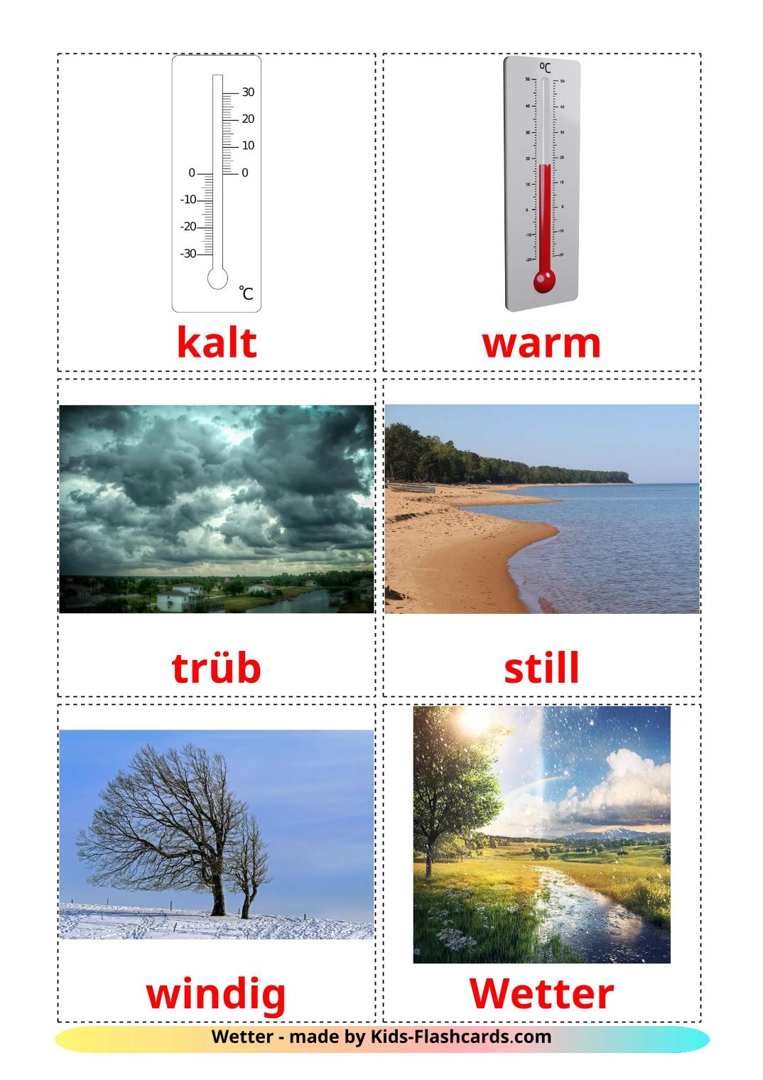 Météo - 32 Flashcards allemand imprimables gratuitement