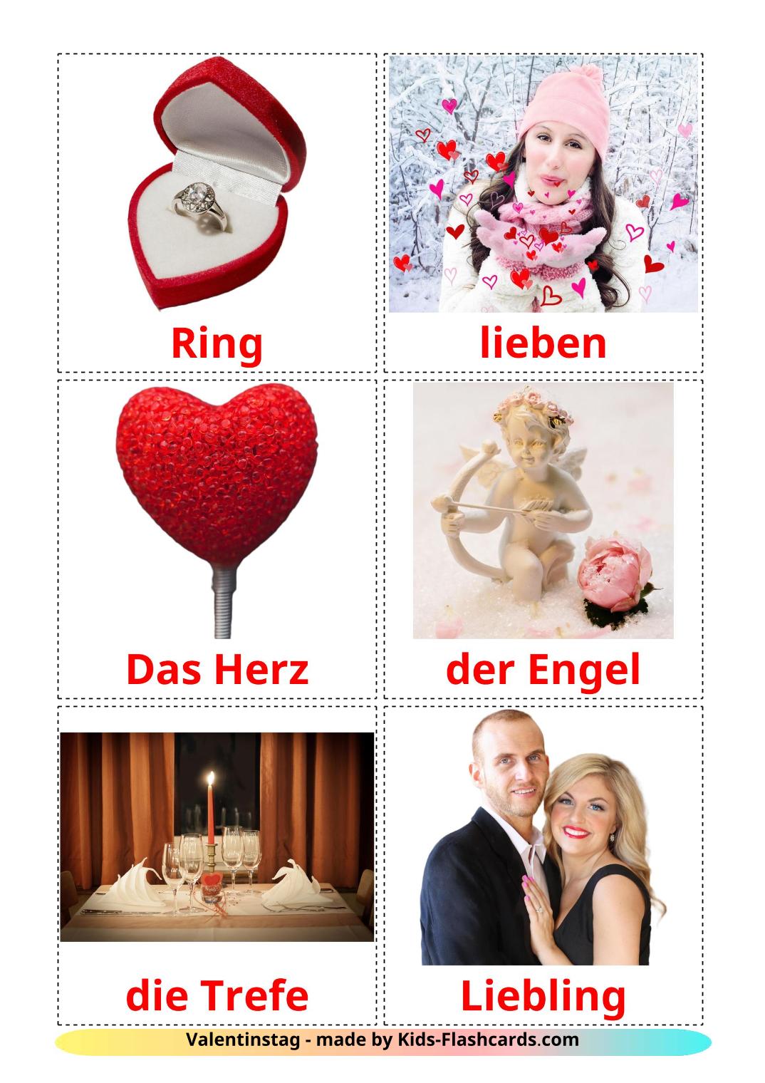 Valentine's Day - 18 Free Printable german Flashcards 