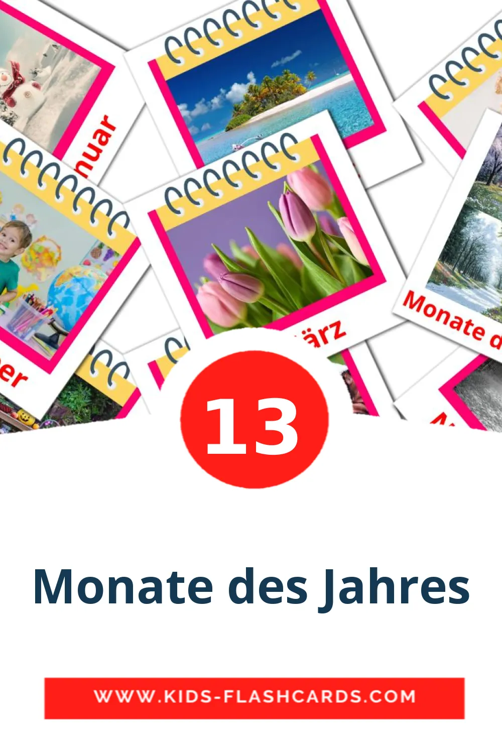 13 carte illustrate di Monate des Jahres per la scuola materna in tedesco