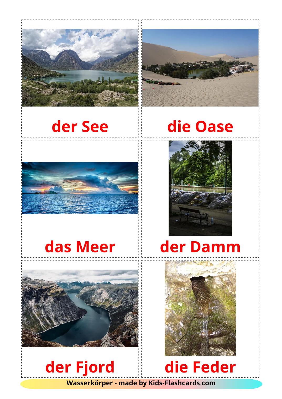 Corpos de água - 30 Flashcards alemãoes gratuitos para impressão