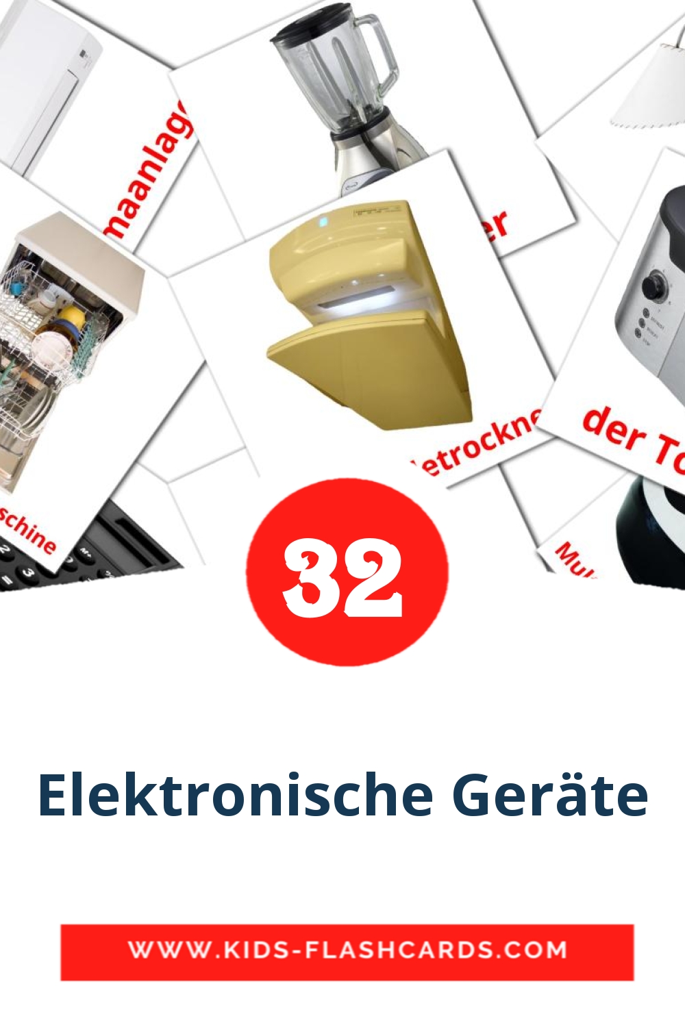 32 tarjetas didacticas de Elektronische Geräte para el jardín de infancia en alemán