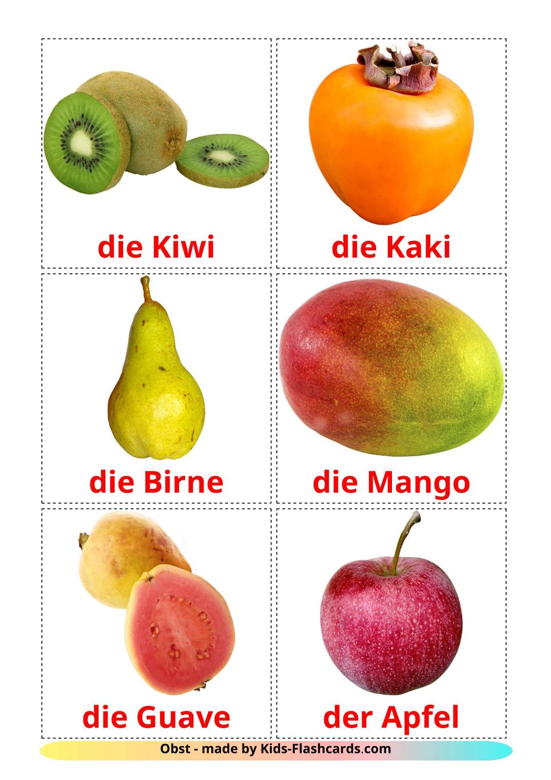 Les Fruits - 20 Flashcards allemand imprimables gratuitement