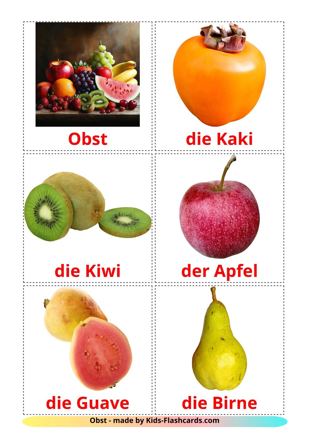 Fruits - 21 Free Printable german Flashcards 