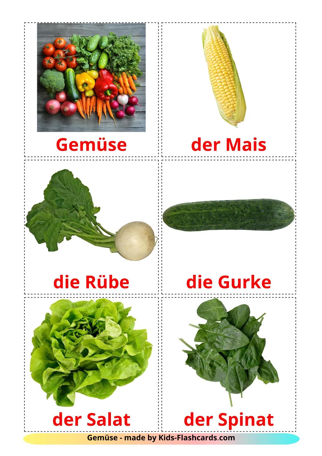 Les Légumes - 30 Flashcards allemand imprimables gratuitement