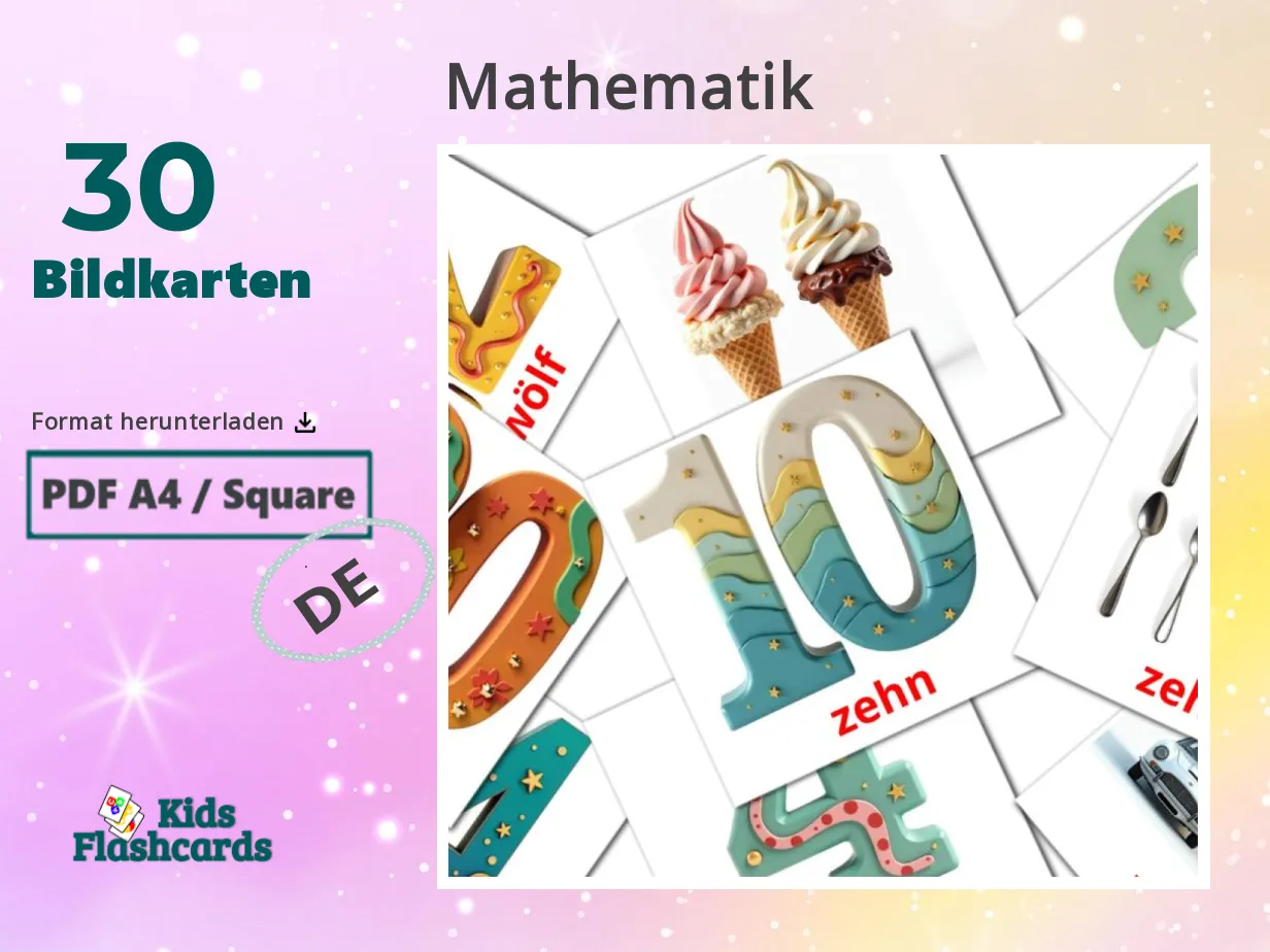 30 Mathematik Bildkarten auf Deutsch | KOSTENLOSE druckbare PDFs