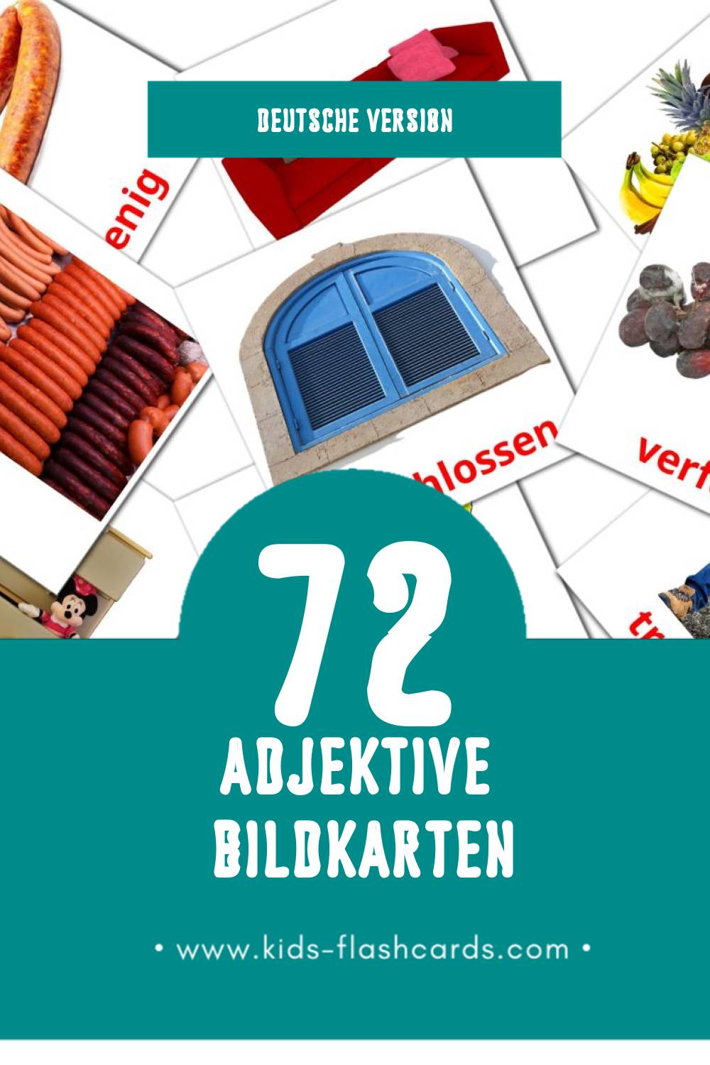 Visual Adjektive Flashcards für Kleinkinder (72 Karten in Deutsch)