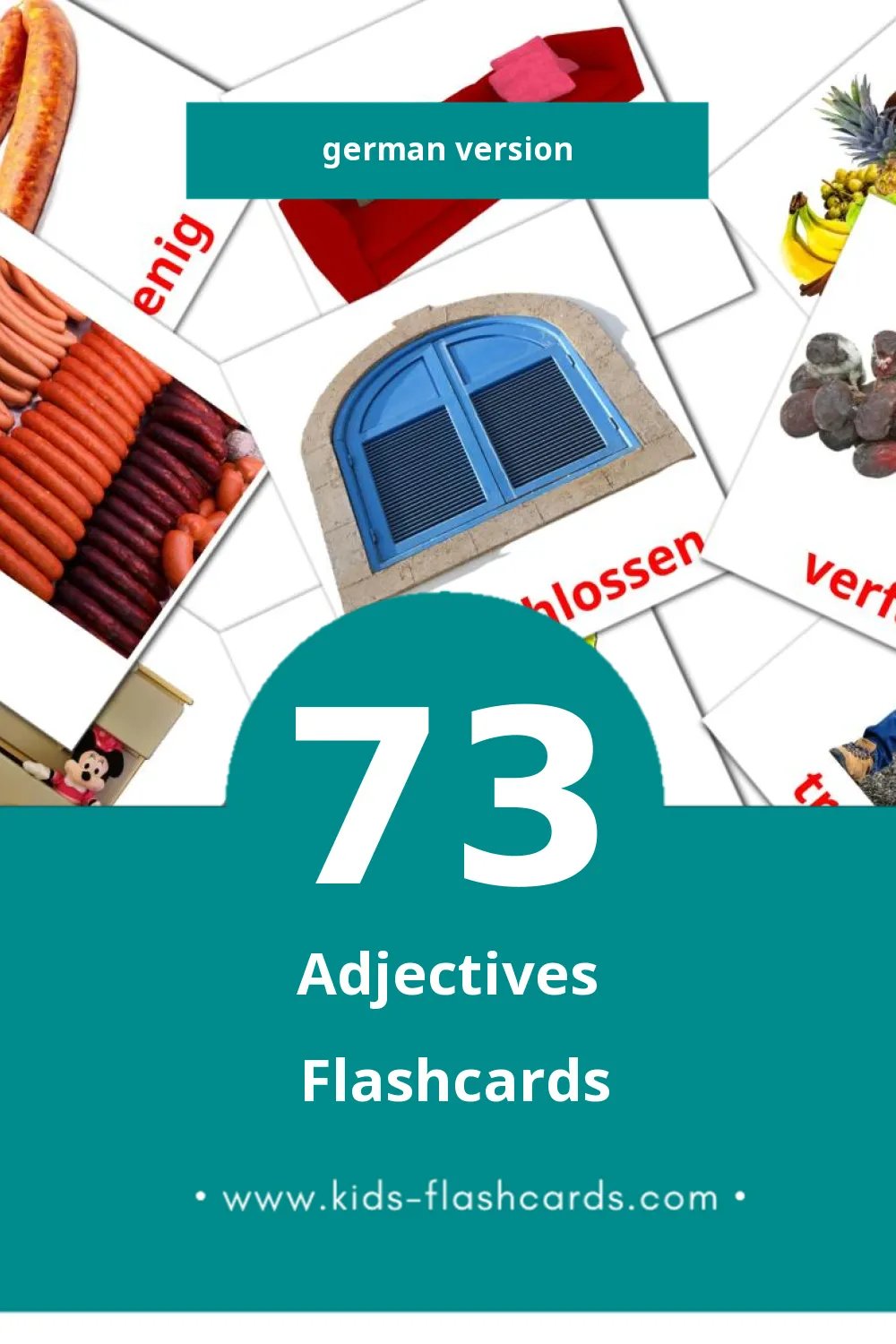 Visual Adjektive Flashcards for Toddlers (73 cards in German)