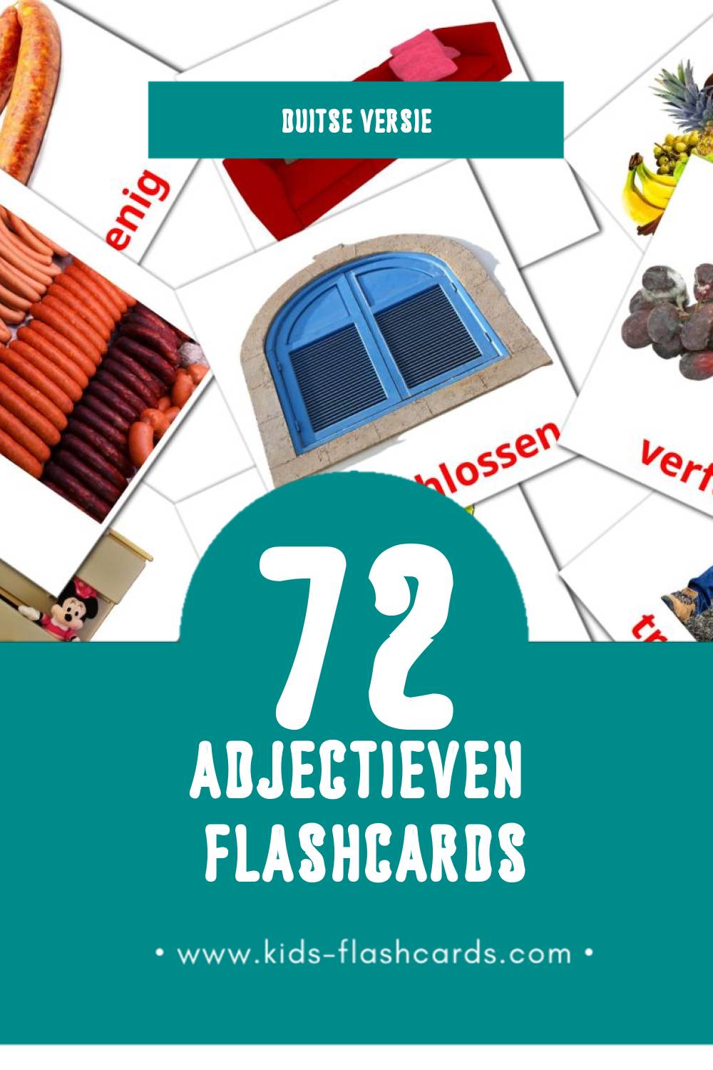 Visuele Adjektive Flashcards voor Kleuters (72 kaarten in het Duits)