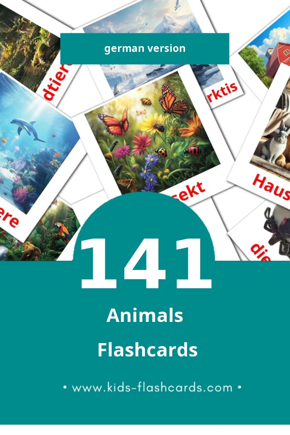 Visual Tiere Flashcards for Toddlers (141 cards in German)