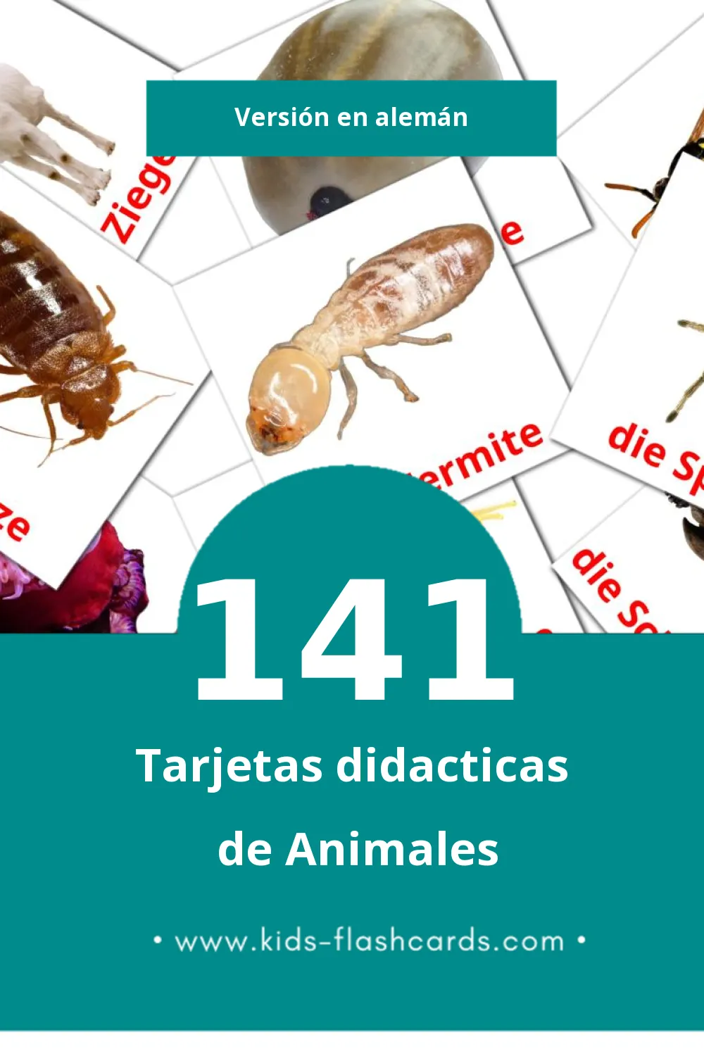 Tarjetas visuales de Tiere para niños pequeños (141 tarjetas en Alemán)