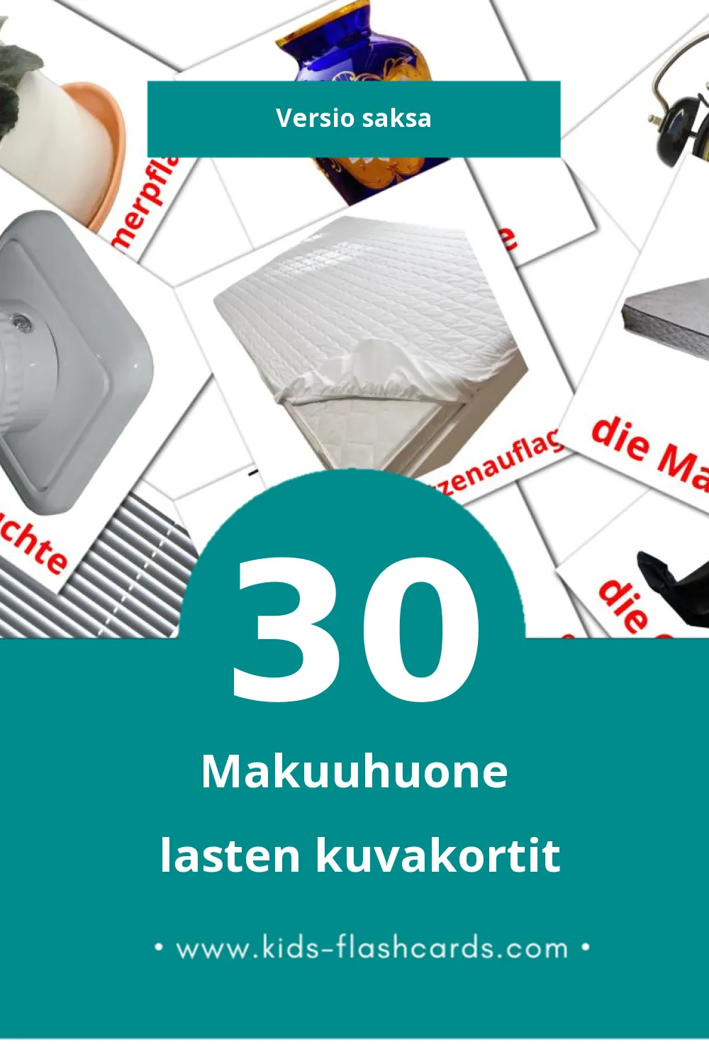 Schlafzimmer lasten kuvakortit pikkulapsille (30 korttia Saksaksi)