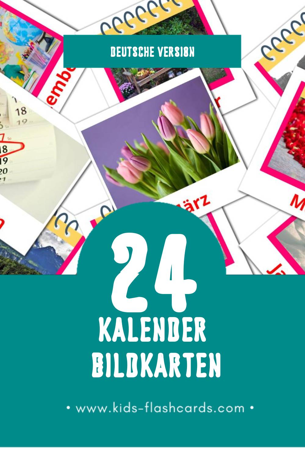 Visual Kalender Flashcards für Kleinkinder (24 Karten in Deutsch)